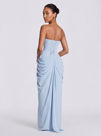 Corset Strapless Ruched Maxi Dress