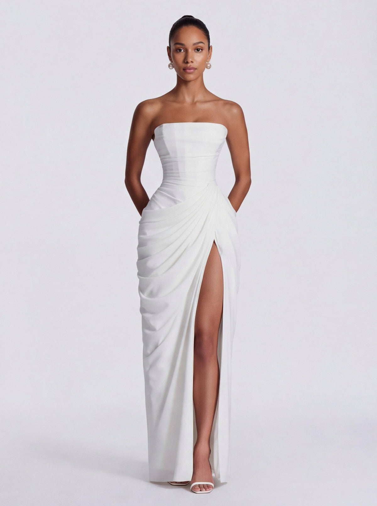 Corset Strapless Ruched Maxi Dress