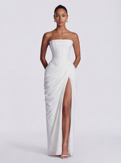 Corset Strapless Ruched Maxi Dress