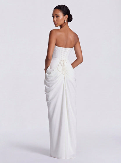 Corset Strapless Ruched Maxi Dress