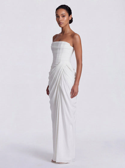 Corset Strapless Ruched Maxi Dress