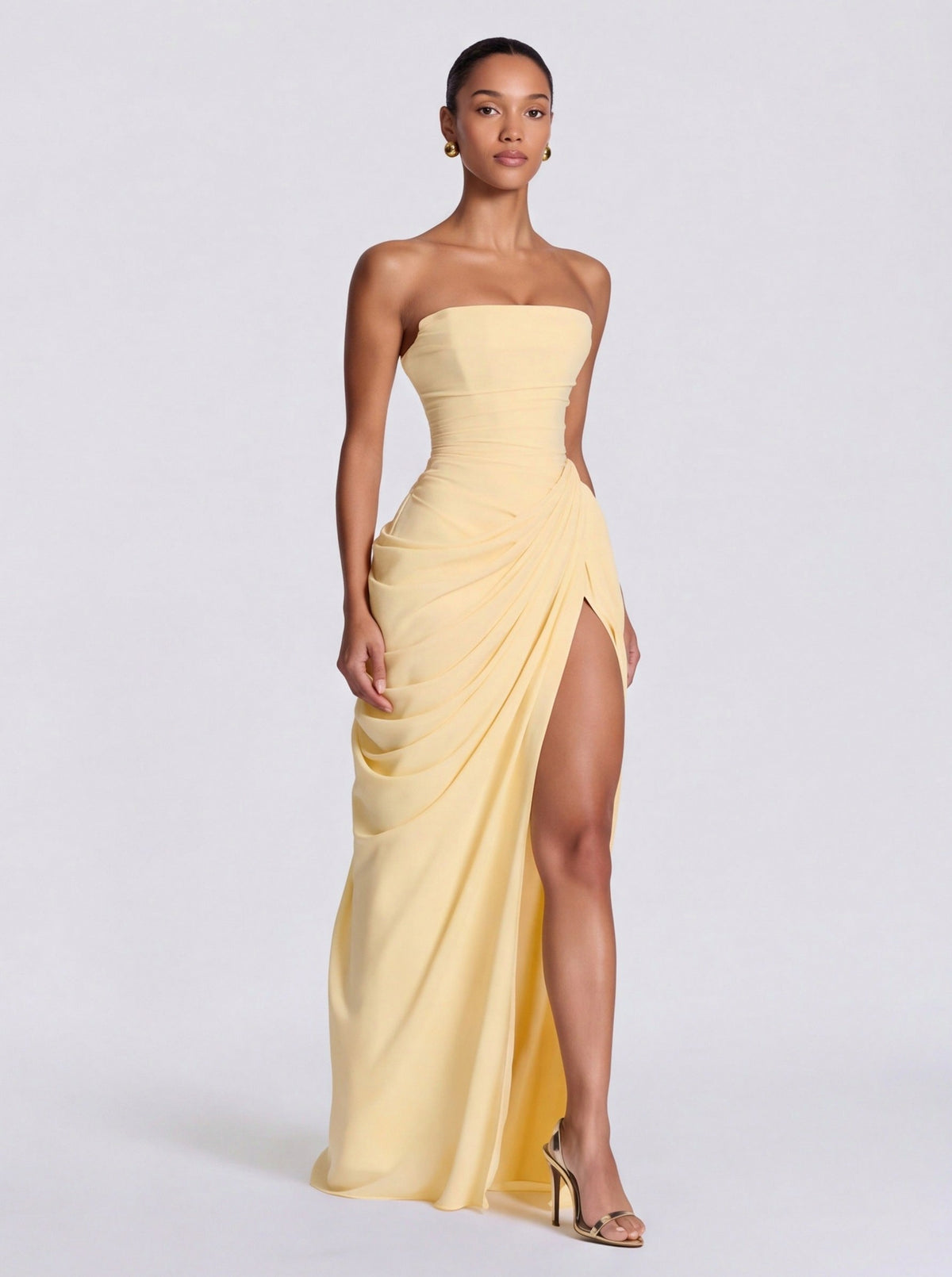 Corset Strapless Ruched Maxi Dress
