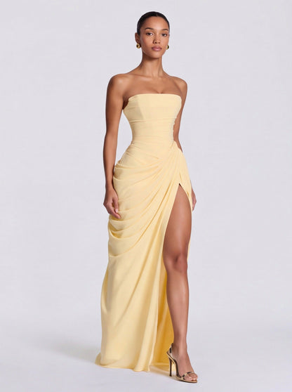 Corset Strapless Ruched Maxi Dress