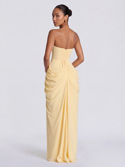 Corset Strapless Ruched Maxi Dress
