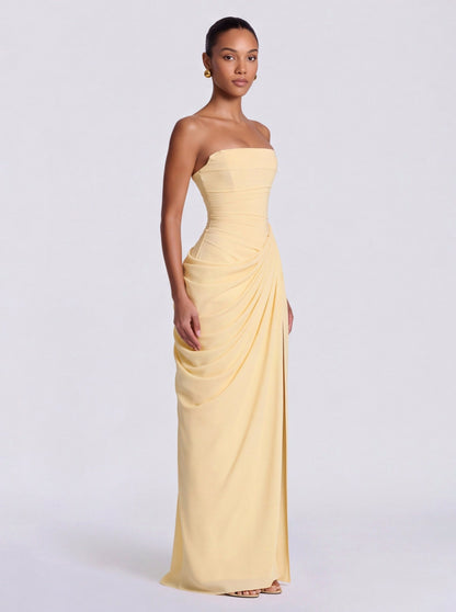 Corset Strapless Ruched Maxi Dress
