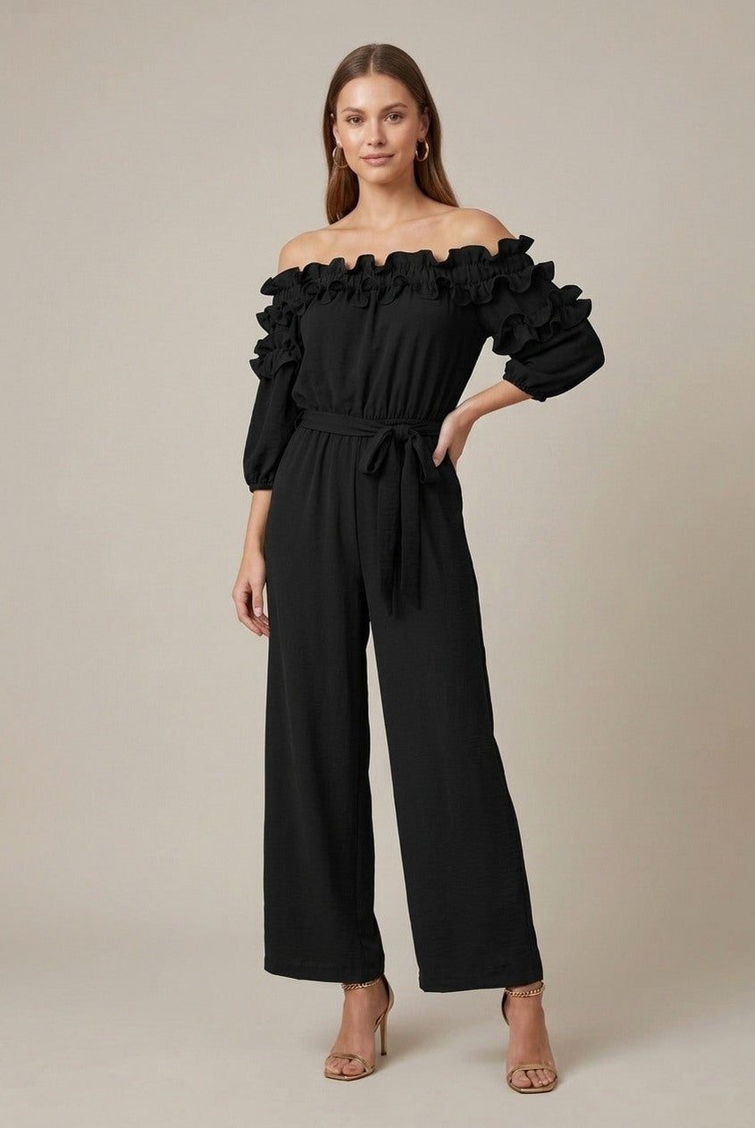 Ruffle Off Shoulder Wide Leg Jumpsuit