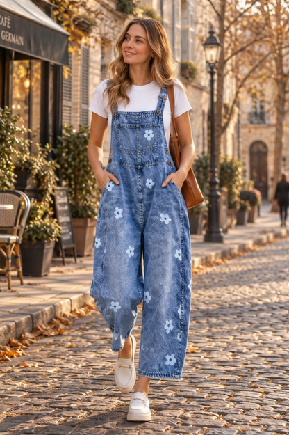 Floral Print Wide Leg Dungarees
