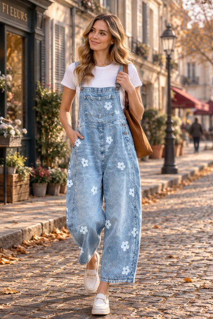 Floral Print Wide Leg Dungarees