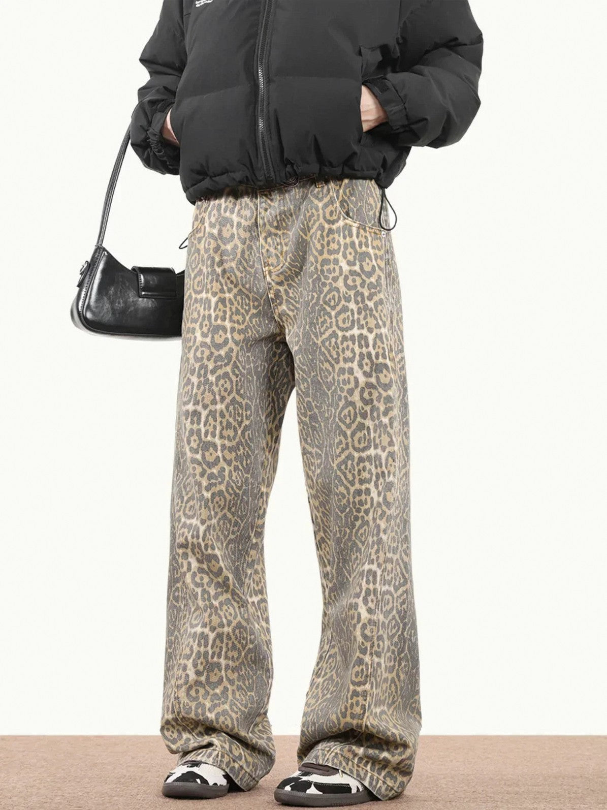 Leopard Print High Waist Straight Leg Jeans