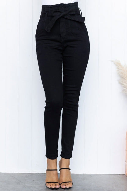 Denim Paperbag High Waist Straight Leg Jeans