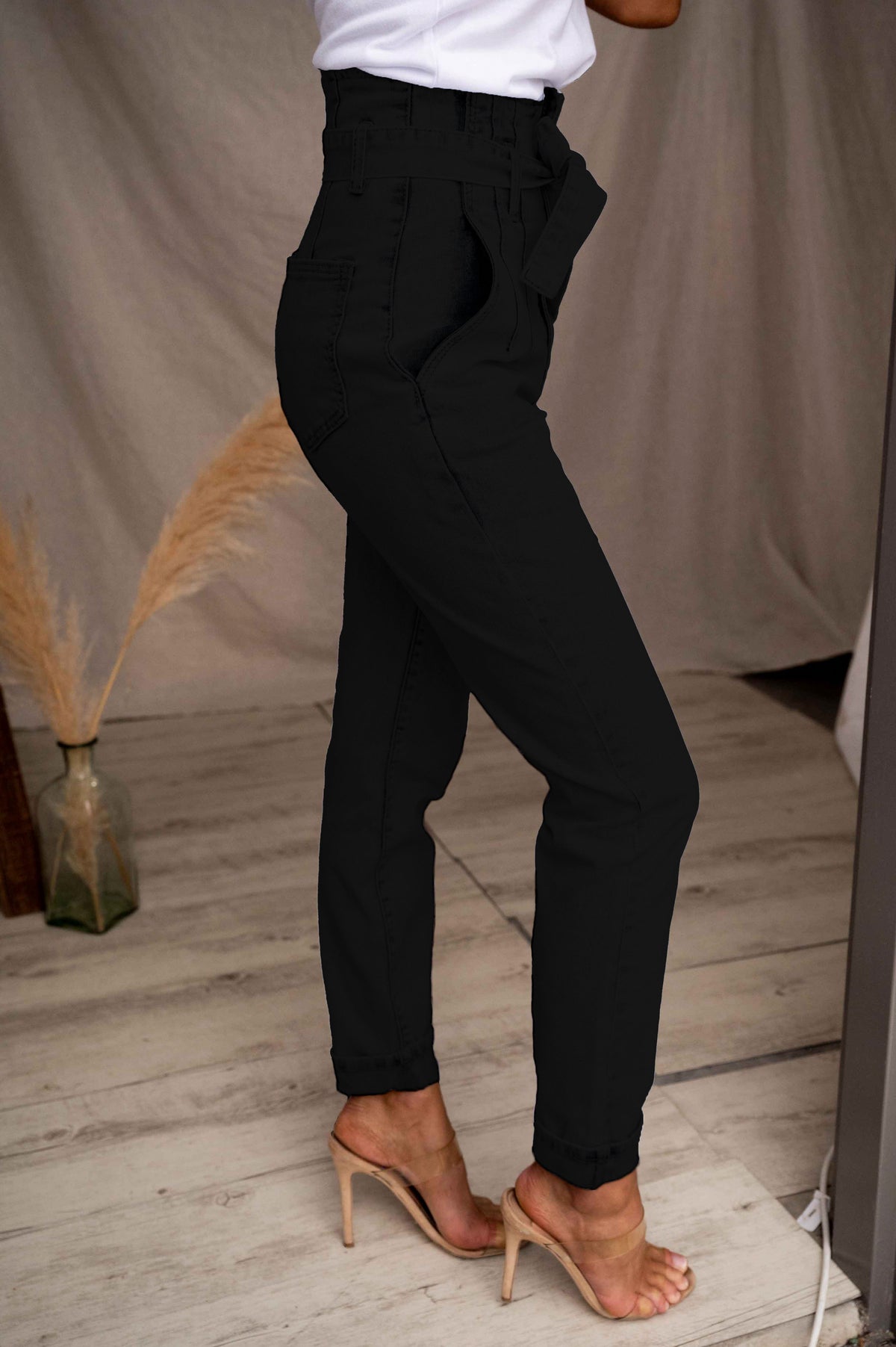 Denim Paperbag High Waist Straight Leg Jeans