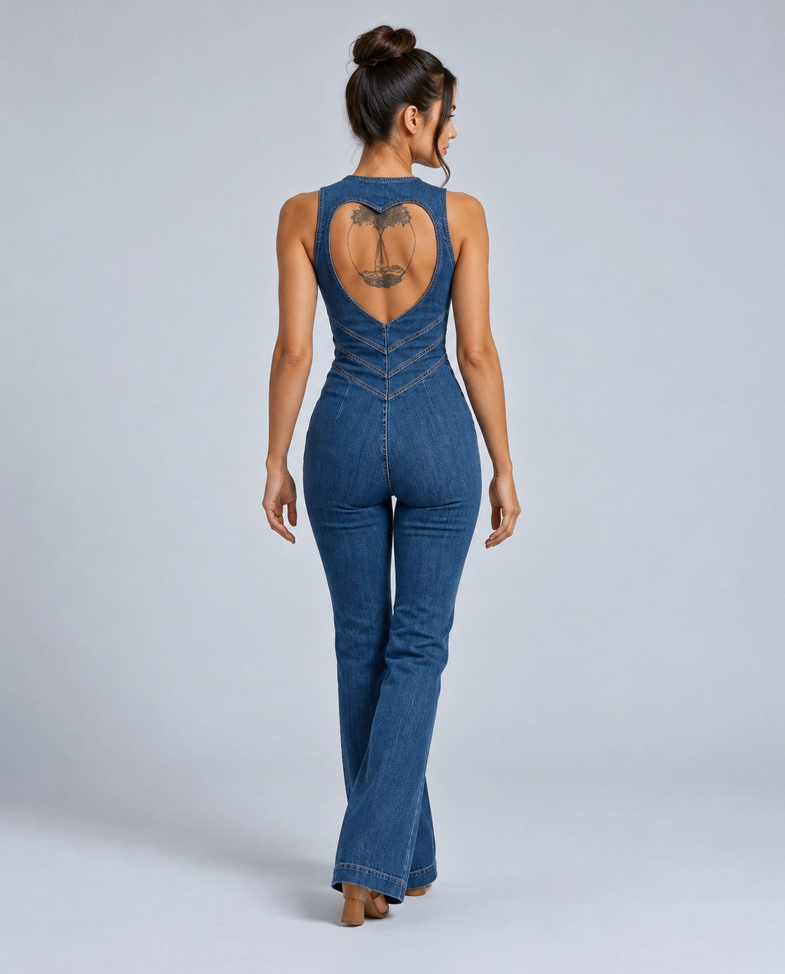 Denim Sleeveless Zip Front Jumpsuit