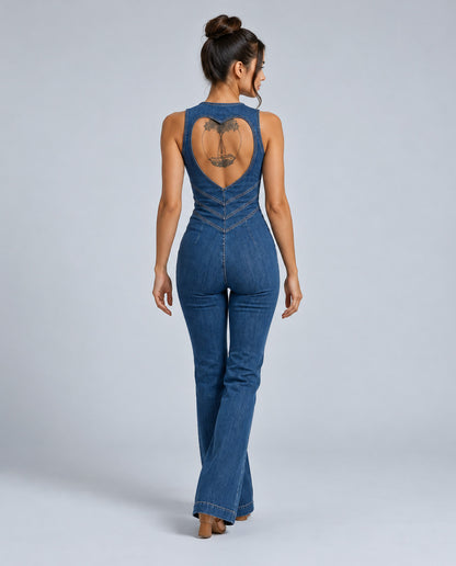 Denim Sleeveless Zip Front Jumpsuit