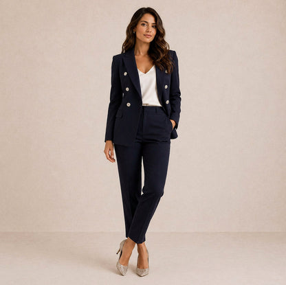 Double Breasted Blazer and Slim Leg Trousers Co Ord Set
