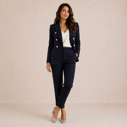 Double Breasted Blazer and Slim Leg Trousers Co Ord Set