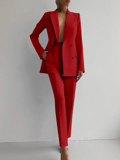 Double Breasted Blazer and Straight Leg Trousers Co Ord Set