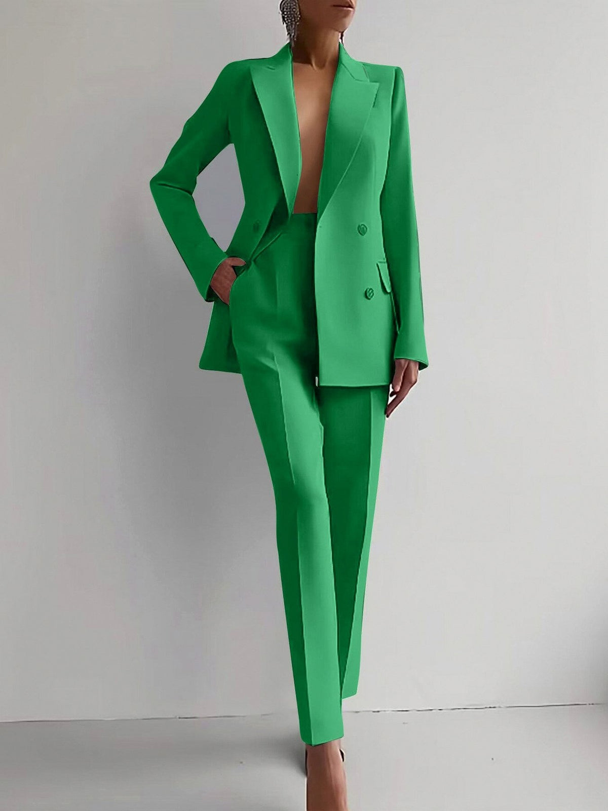 Double Breasted Blazer and Straight Leg Trousers Co Ord Set