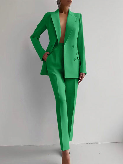 Double Breasted Blazer and Straight Leg Trousers Co Ord Set