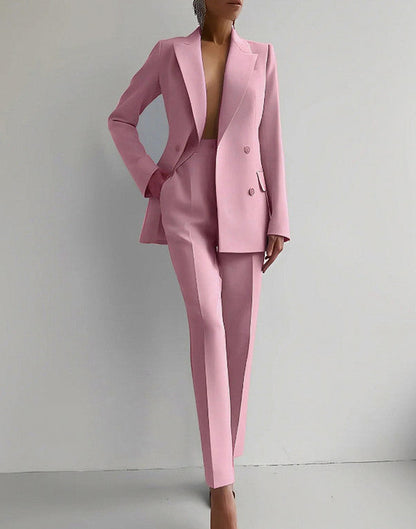 Double Breasted Blazer and Straight Leg Trousers Co Ord Set