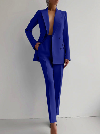 Double Breasted Blazer and Straight Leg Trousers Co Ord Set