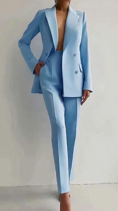 Double Breasted Blazer and Straight Leg Trousers Co Ord Set