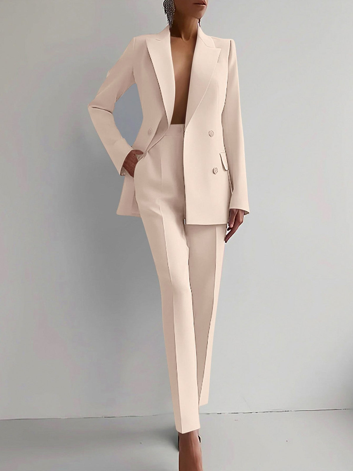 Double Breasted Blazer and Straight Leg Trousers Co Ord Set