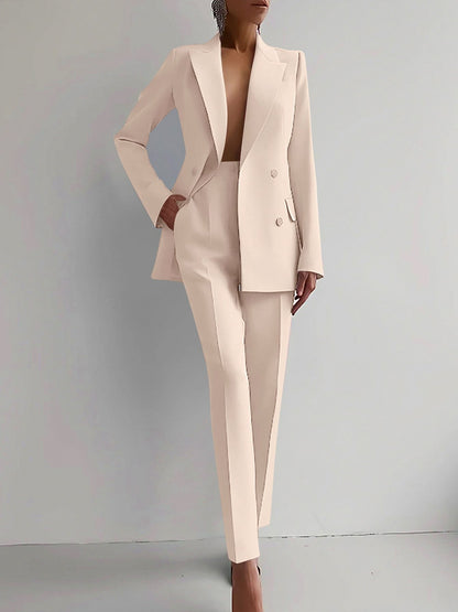 Double Breasted Blazer and Straight Leg Trousers Co Ord Set