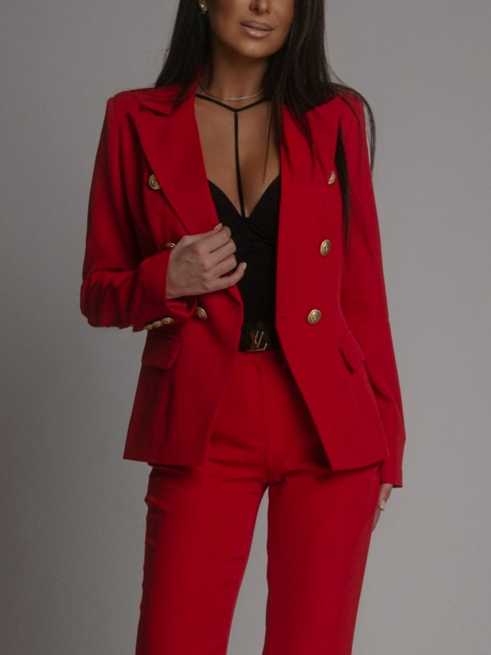 Double Breasted Long Sleeve Blazer and Trousers Co Ord Set