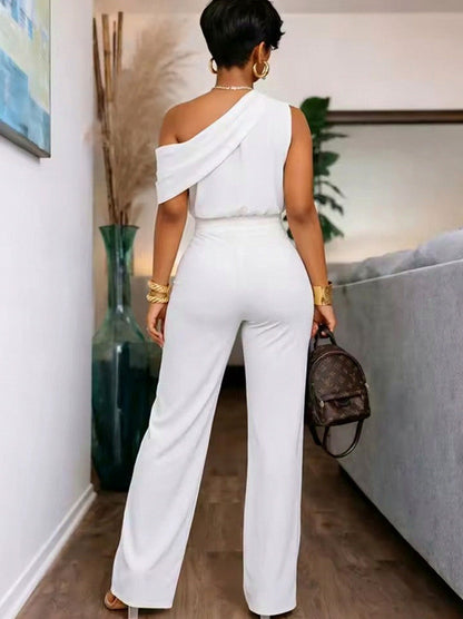 Draped One Shoulder Wide Leg Jumpsuit