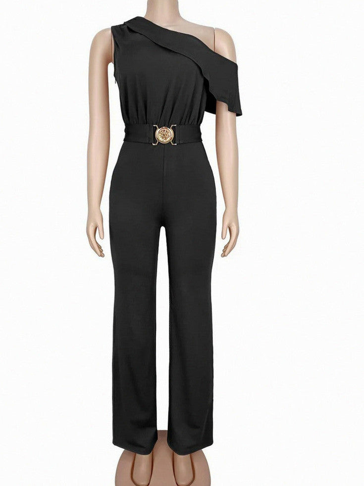 Draped One Shoulder Wide Leg Jumpsuit