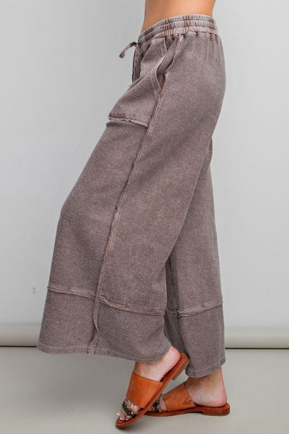 Terry Drawstring Wide Leg Palazzo Trousers