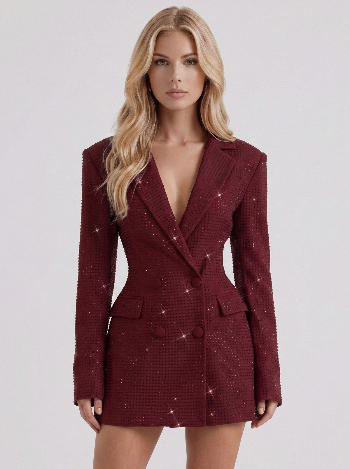 Embellished Long Sleeve Mini Blazer Dress