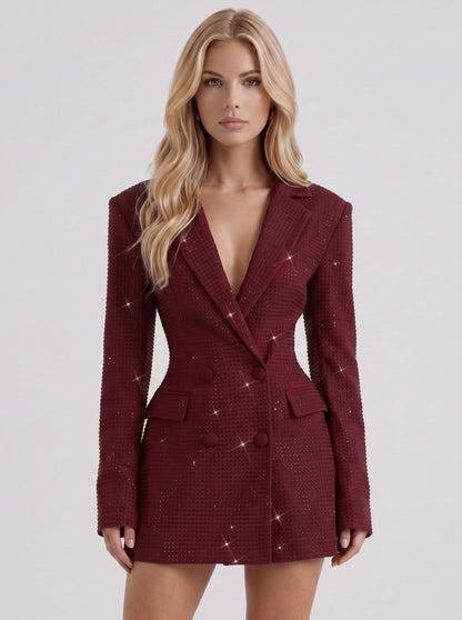 Embellished Long Sleeve Mini Blazer Dress