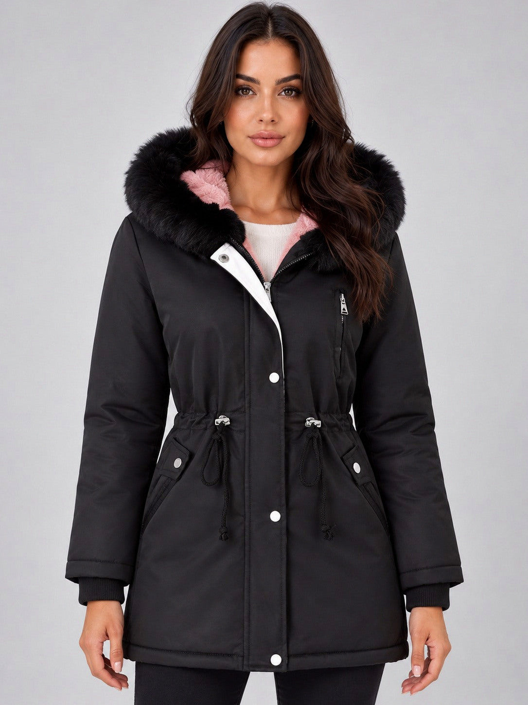 Faux Fur Hood Parka Coat