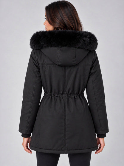 Faux Fur Hood Parka Coat