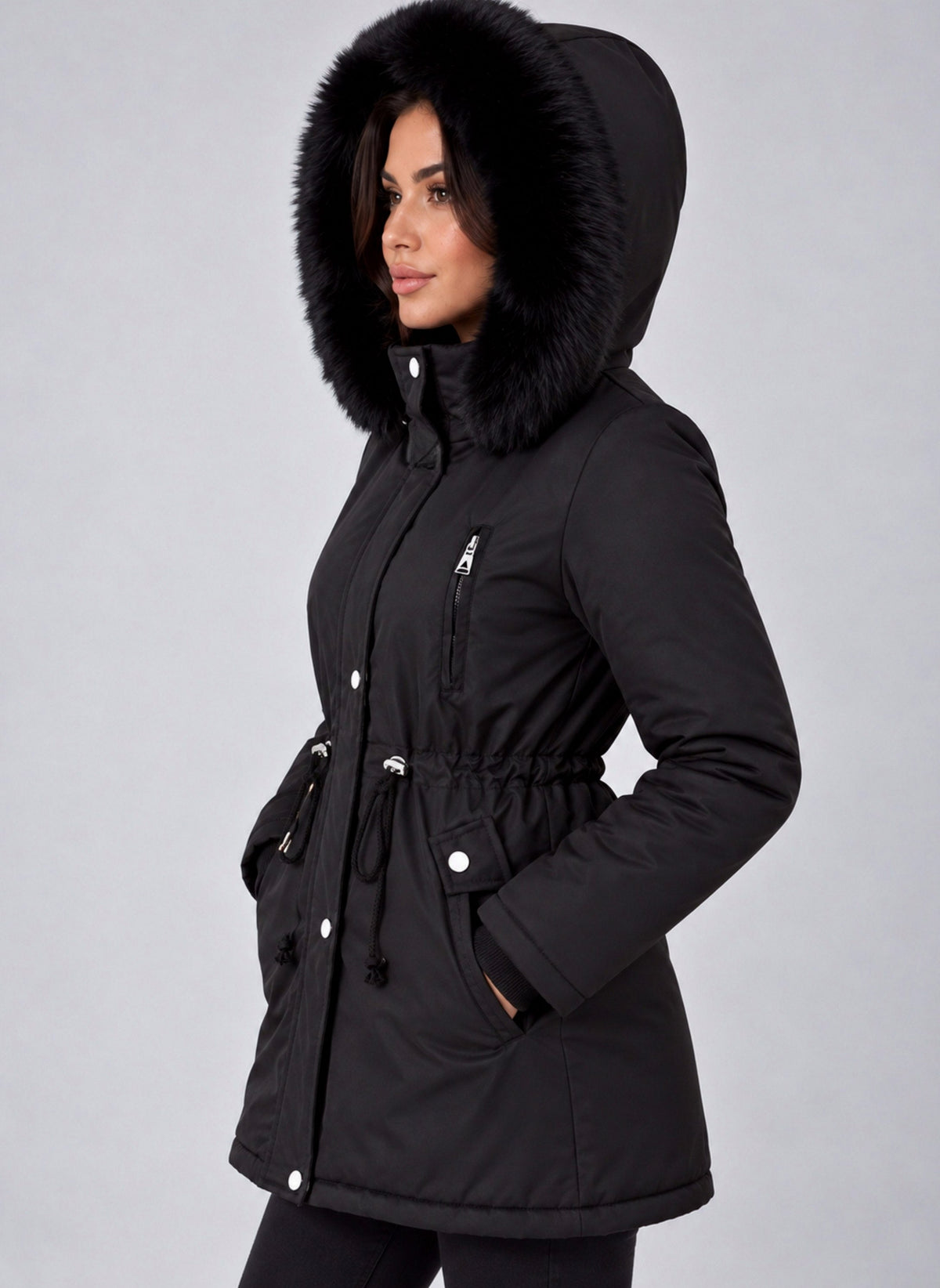 Faux Fur Hood Parka Coat