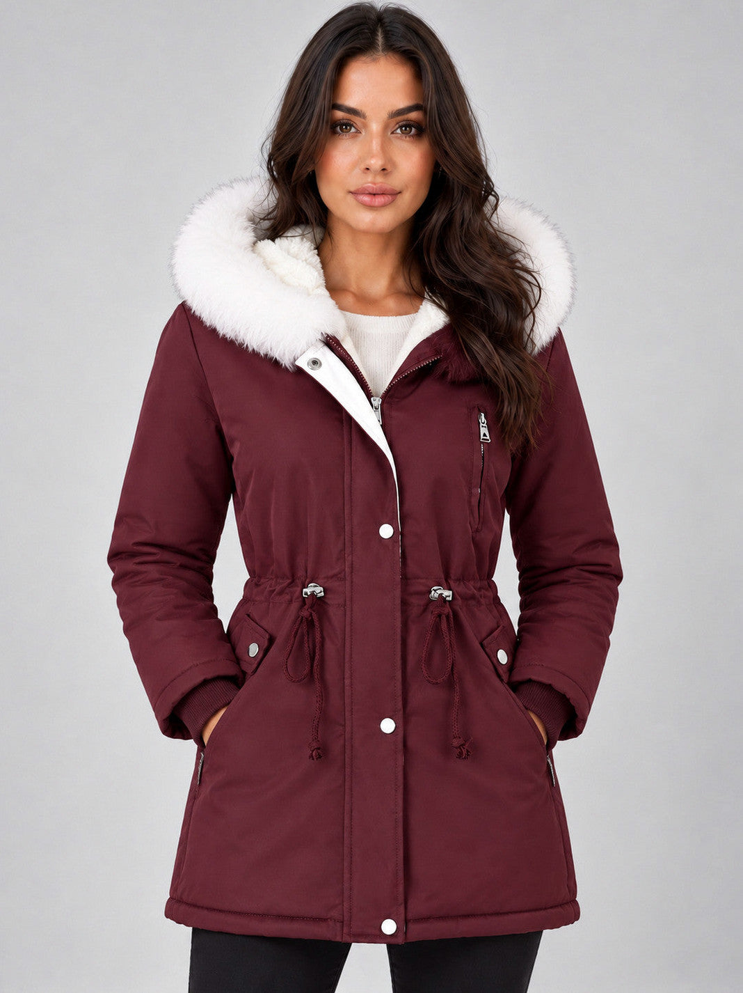 Faux Fur Hood Parka Coat
