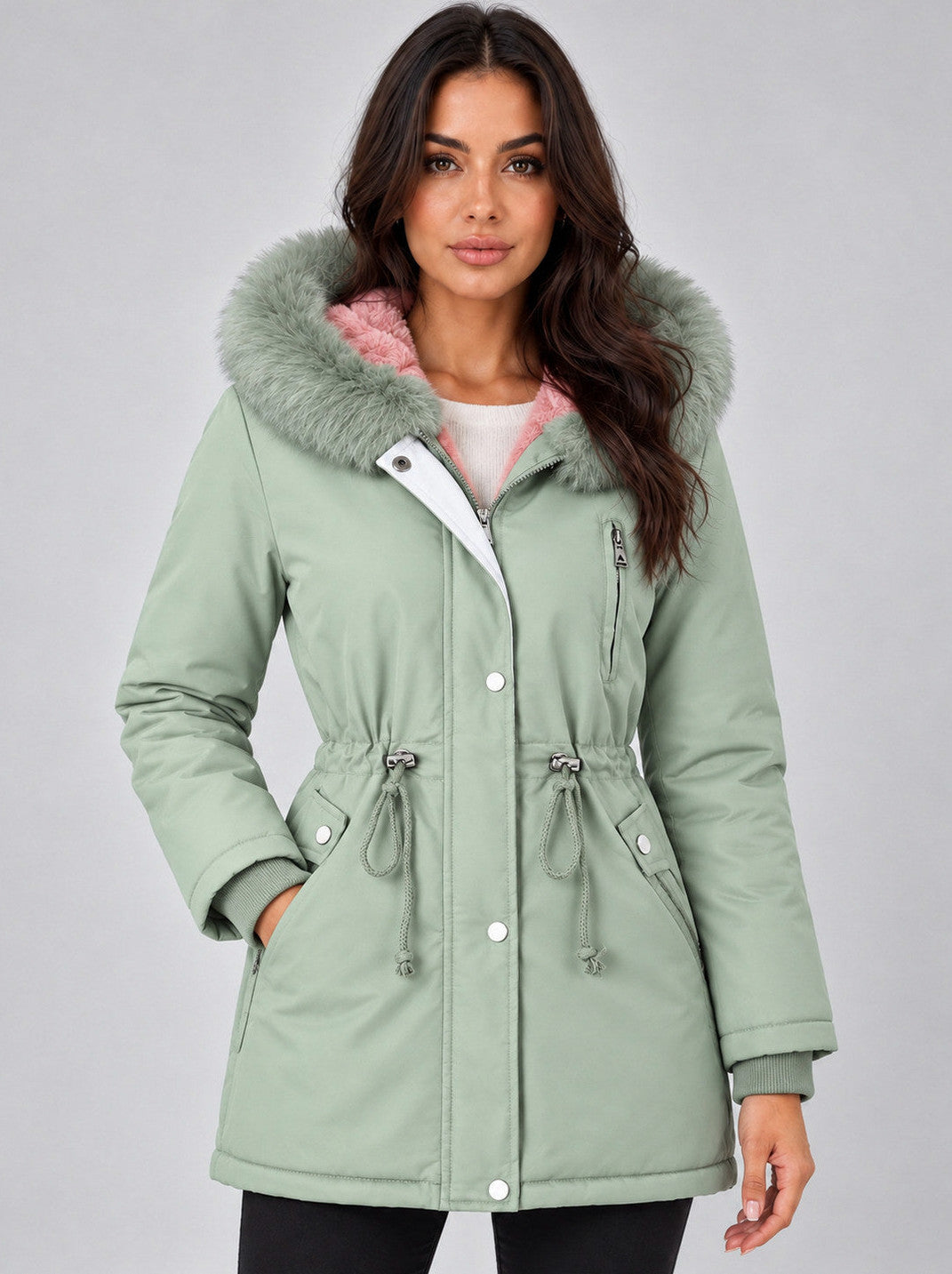 Faux Fur Hood Parka Coat