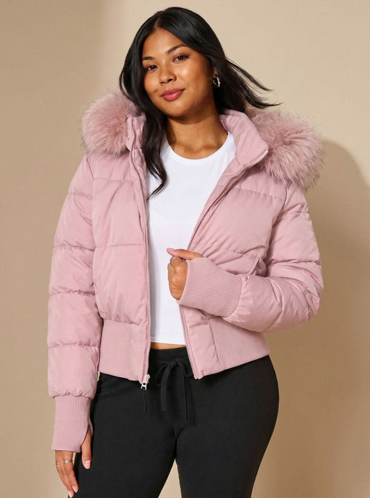 Faux Fur Trim Hooded Puffer Jacket