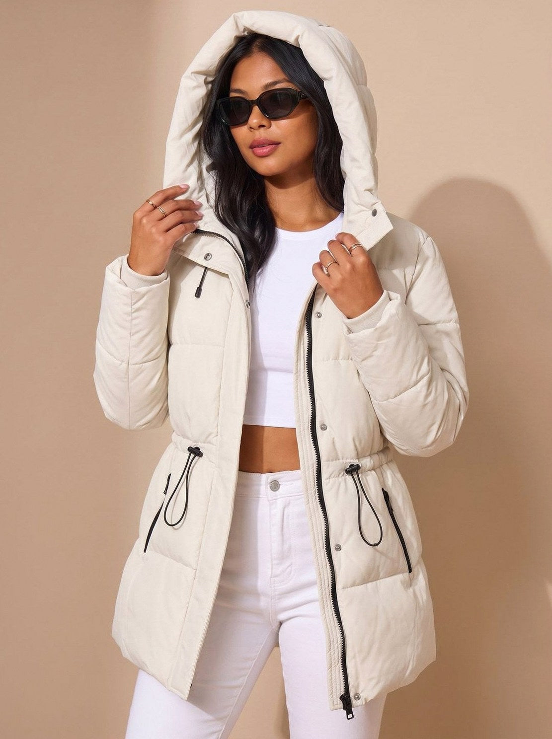 Faux Fur Trim Hooded Puffer Jacket