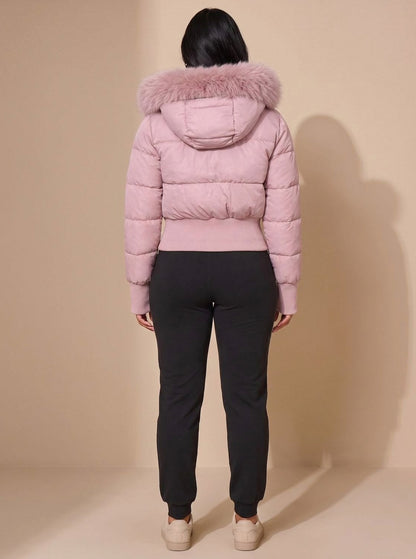 Faux Fur Trim Hooded Puffer Jacket