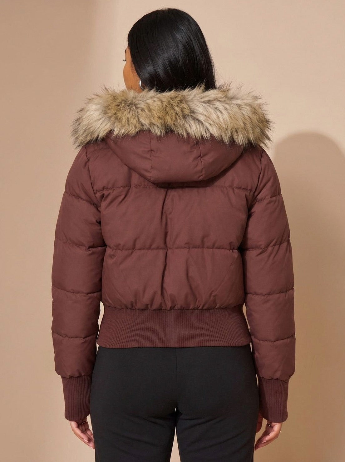 Faux Fur Trim Hooded Puffer Jacket