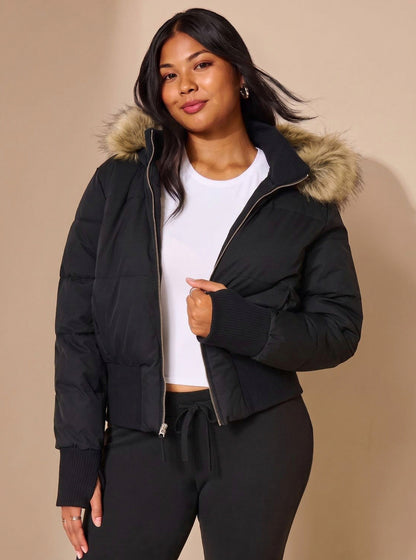 Faux Fur Trim Hooded Puffer Jacket