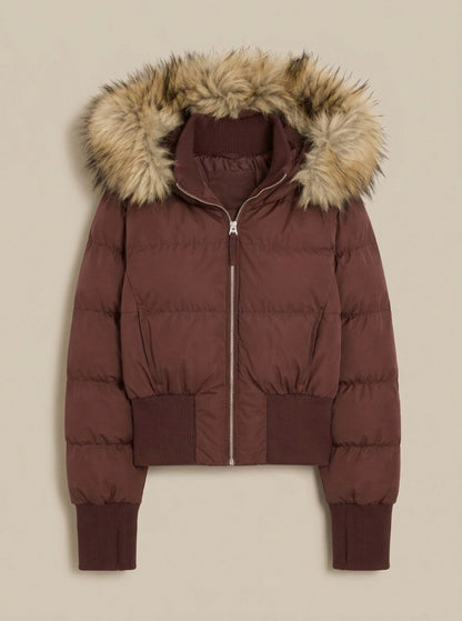 Faux Fur Trim Hooded Puffer Jacket