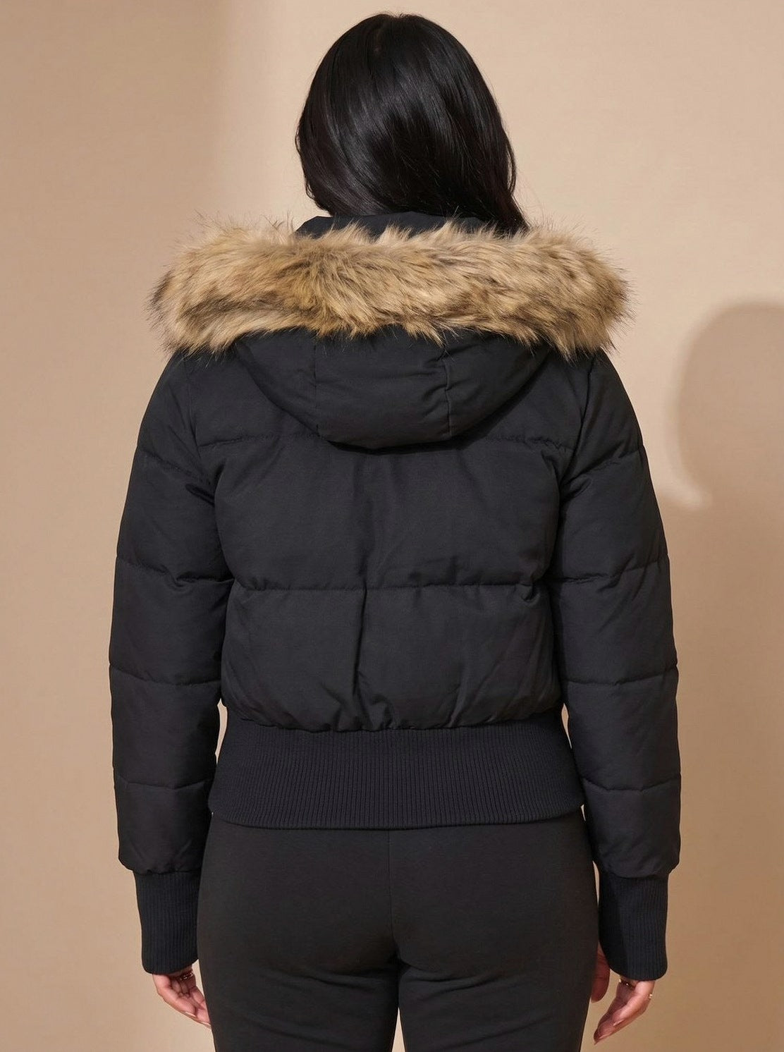 Faux Fur Trim Hooded Puffer Jacket