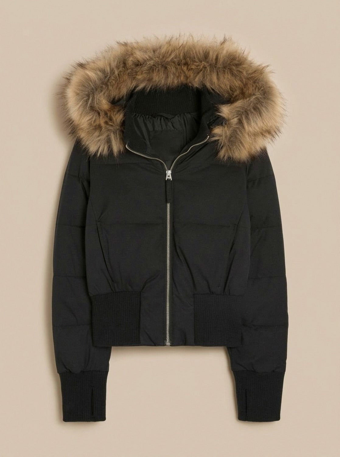 Faux Fur Trim Hooded Puffer Jacket