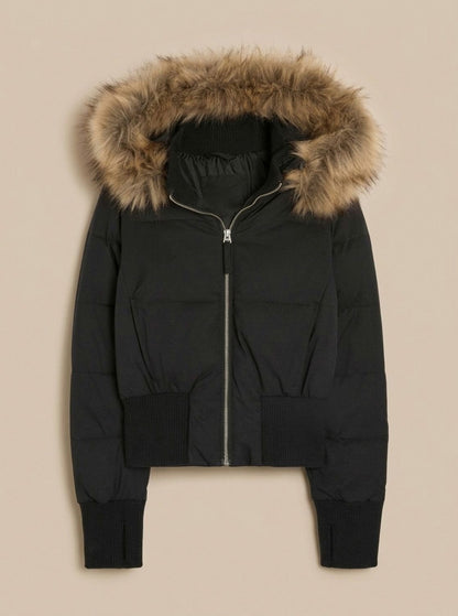 Faux Fur Trim Hooded Puffer Jacket