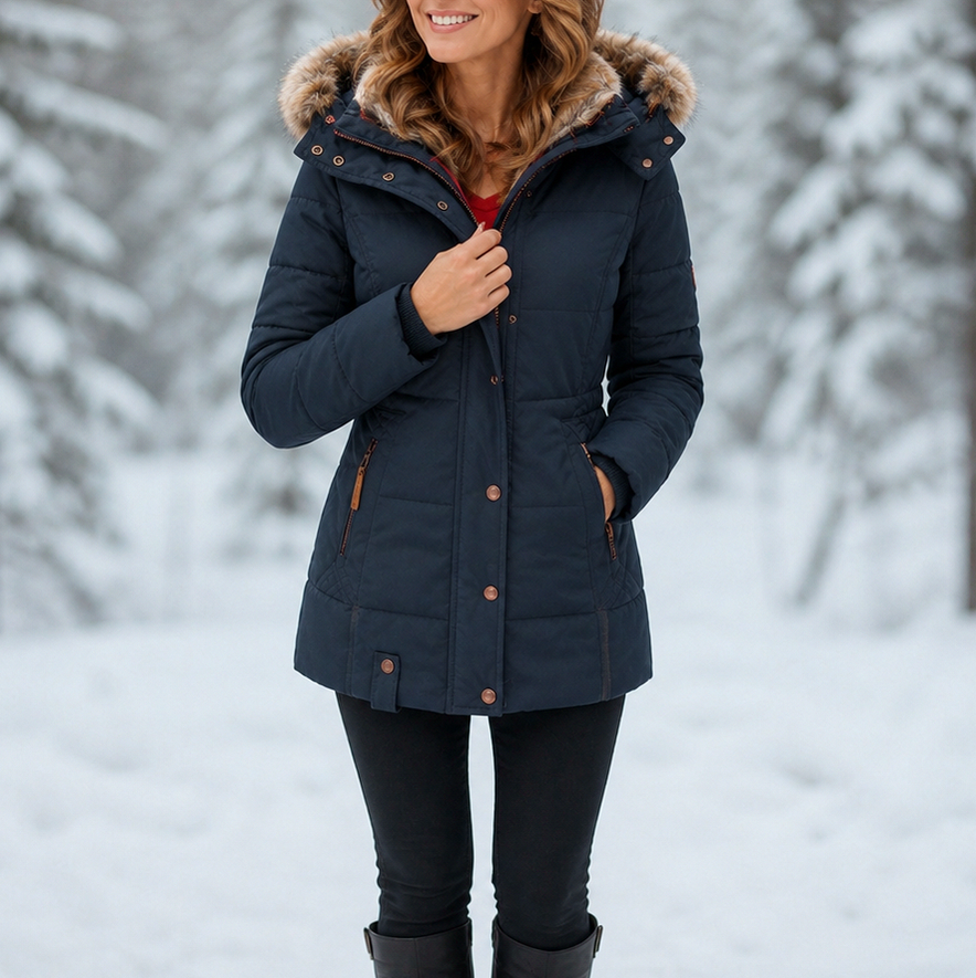 Faux Fur Trim Quilted Parka Jacket