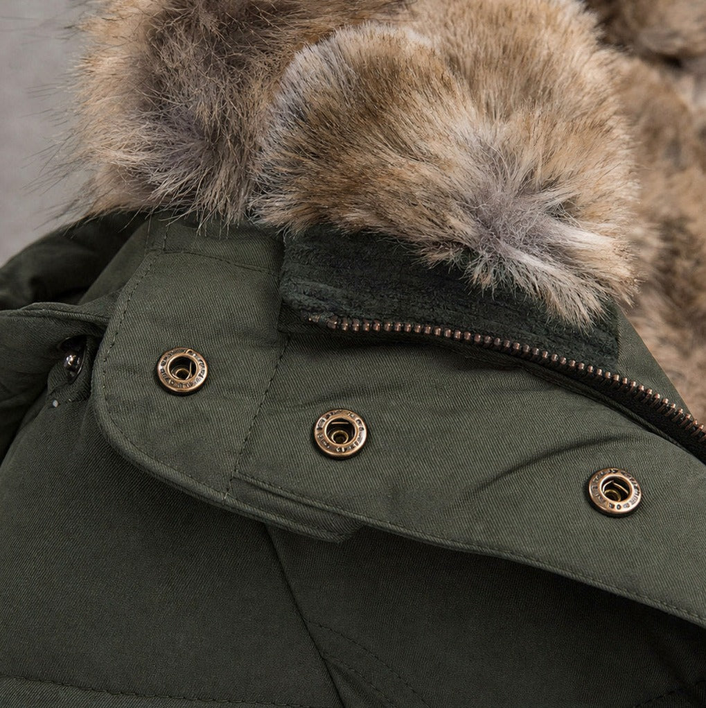 Faux Fur Trim Quilted Parka Jacket