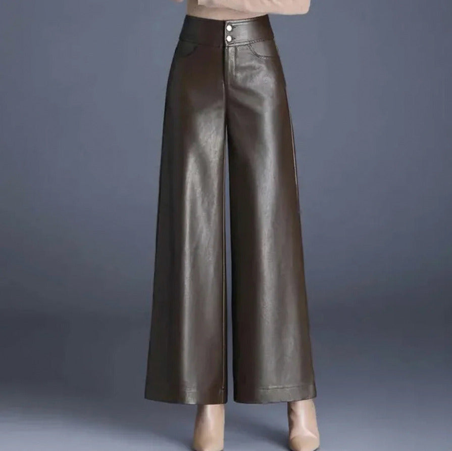 Faux Leather High Waist Wide Leg Trousers